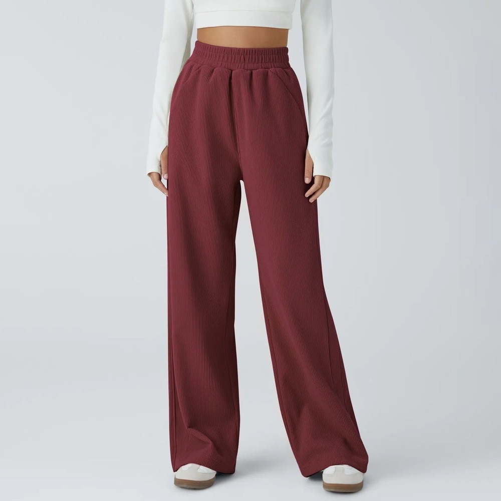 Halara High Waisted Womens S Tall Straight Leg Baggy Mop Corduroy Pants Russet